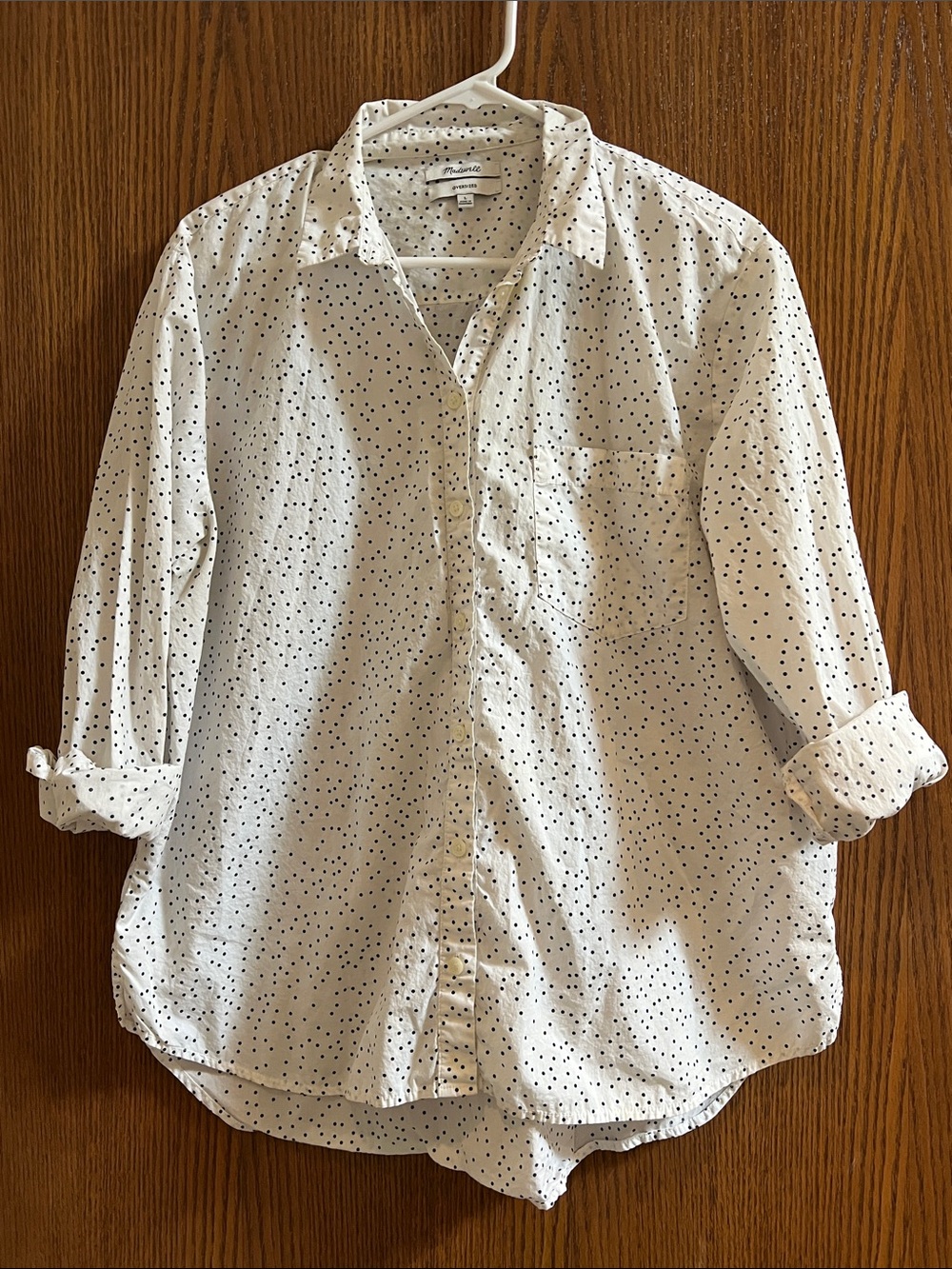 Madewell White Button-Down Shirt with Navy Dot Print